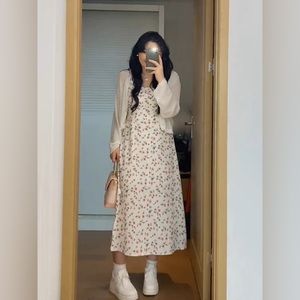 Flowery Strap Dress with Cover